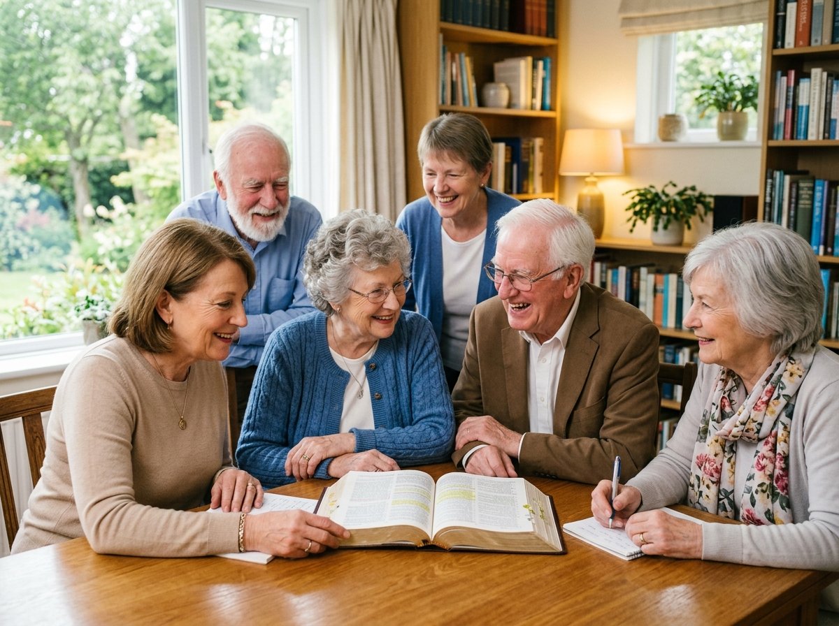 Senior believers studying scripture in fellowship